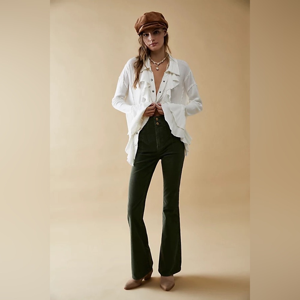 Free People Jayde Cord Vintage Flare Jeans Kelp